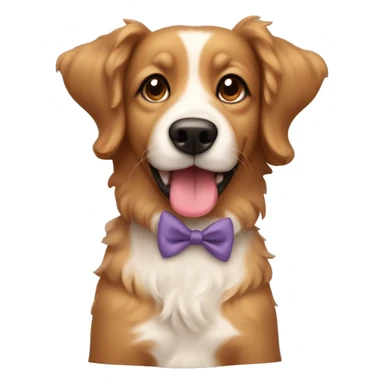 Light Brown dog with curly hair with protruding tongue sitting with a bow on its head sticker