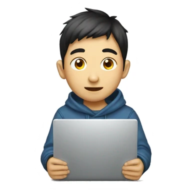 A Asian boy is developer. He is programming on a laptop. Background transparent sticker