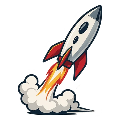 simple rocket ship blasting off, dynamic and sleek, general style sticker