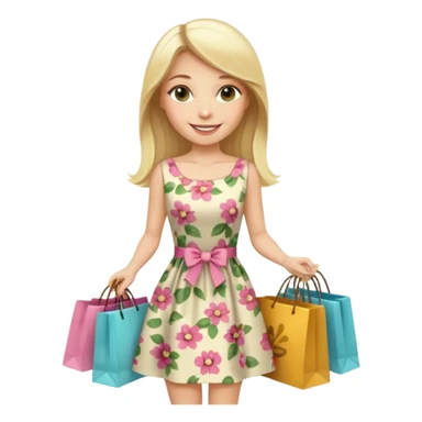 rich long straight hair blonde australian millionare woman holding a lot of money and shopping bags in both hands wearing cute floral dress sticker