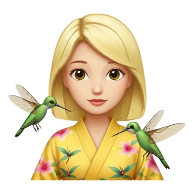 Blonde in yellow kimono with dragonfly and hummingbird  sticker