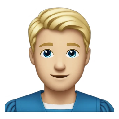 Blonde man with medium short hair, blue eyes, graduation sticker