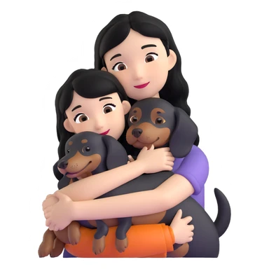 black hair asian girl hugging black dachshund sticker