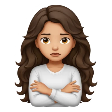 Hispanic tan ish girl with long dark wavy hair crossing her arms and slightly pouting sticker