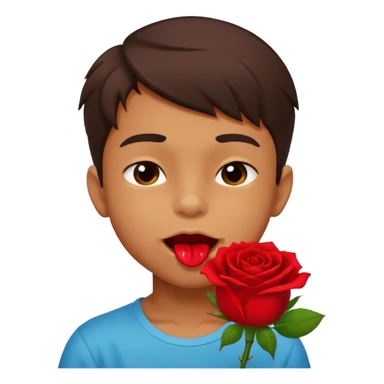 naughty-looking boy biting a rose in his mouth sticker