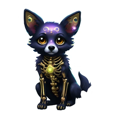 Black iridescent dog fox zombie skeleton gold mechanical nebula galaxy stars flowers fairy lights vintage sticker