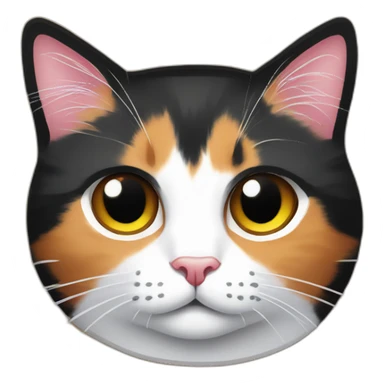 staring calico cat sat on small oval cardboard scratcher sticker