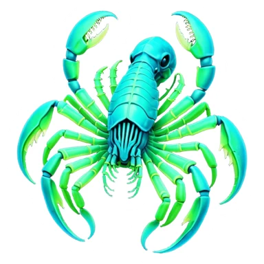3D render of Radioactive Scorpion, bioluminescent deep sea style, glowing neon blue and green lights, dark background to contrast the glow, translucent organic textures. sticker
