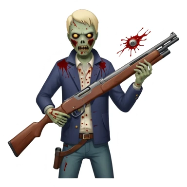 Man in foreground firing shotgun, zombie approaching from front, blood splatter, dark horror, no background












 sticker