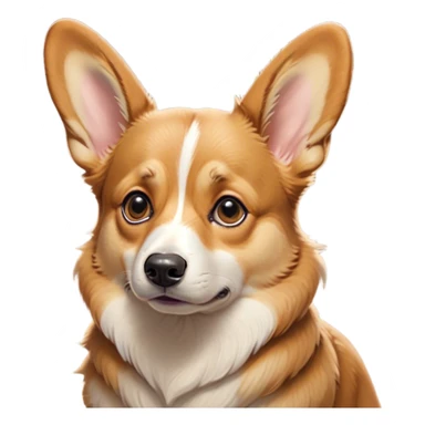 Cinematic Grumpy Fawn Corgi Portrait Emoji, Head tilted slightly with a deeply unimpressed expression, showcasing a dense fawn coat with pronounced white markings, large, droopy brown eyes narrowed into an unamused glare, ears drooping in exasperation, Simplified yet comically expressive features, highly detailed, glowing with a dry, sarcastic glow, high shine, effortlessly judgmental yet dignified, stylized with a touch of cynicism, bright but brooding, soft glowing outline, capturing the essence of an eternally unimpressed yet endearing herder, so lifelike it feels like it could sigh heavily at you in disdain at any moment! sticker