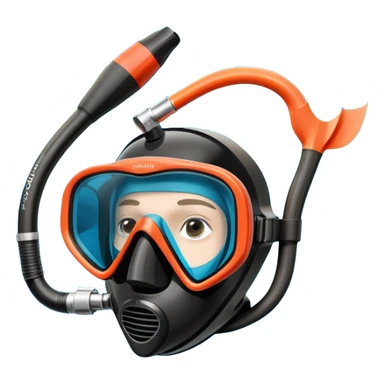 An icon featuring a close-up of a freediving mask and snorkel, with a breath-holding diver's fins, set against a vibrant underwater world. The design includes coral reefs, fish, and bubbles, symbolizing the serene beauty and thrill of freediving. Transparent background highlights the calm sticker