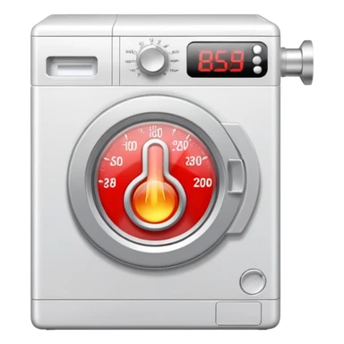 create an icon for white washing machine with big hot termometer in front sticker