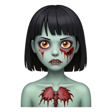 Um zumbi feminino, com cabelo preto e franja, machucados pelo rosto e torso sticker