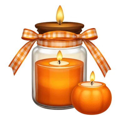 Brown jar with an orange checkered ribbon and candle in it sticker