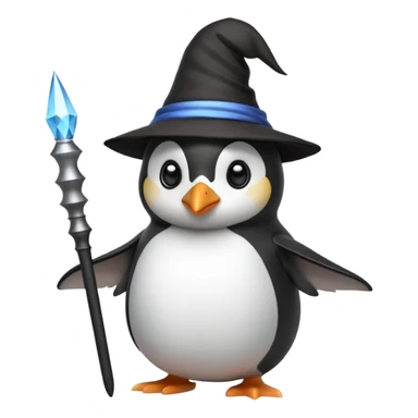 A penguin wizard with a pointy hat and a magic wand, looking magical and cute sticker