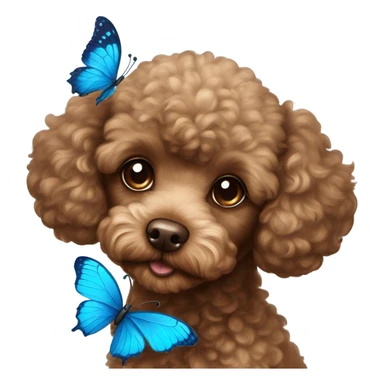 Brown Toy poodle with blue butterfly  sticker
