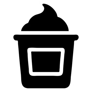 A sauce in a fast food packaging with a red background sticker