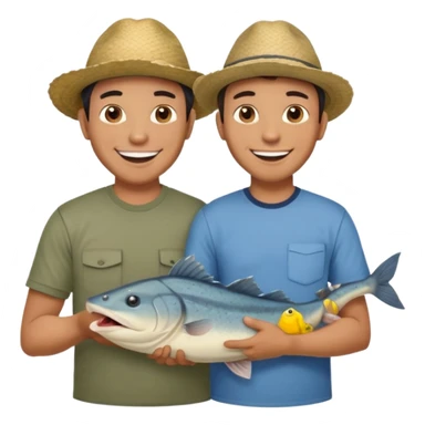 Father and son happy after catching a catfish sticker