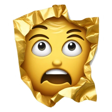 a crying used opened crumpled with torn edges gold foil wrapper sticker