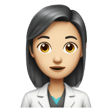 generate an emoji of a female asian scientist with dark red hair and a blunt microfringe sticker
