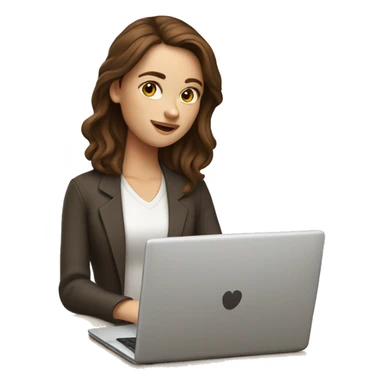 A marketing girl with brown hair from France with a laptop in her hands sticker