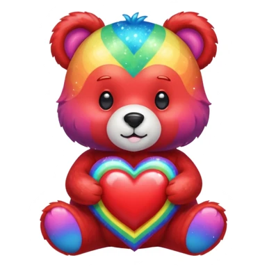 Sparkle Rainbow Bear holding a heart sticker