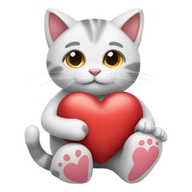 cat hugs toy heart sticker