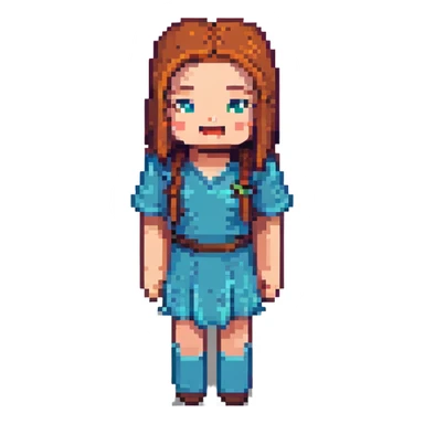Create 6 images of the Minecraft-style girl character, each with a different expression: happy, excited, flirty, confused, surprised, and scary. Keep the original Minecraft pixelated style and background. sticker