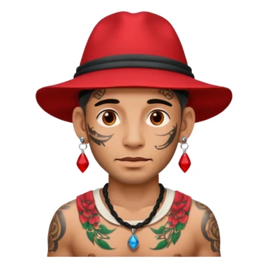 unique looking tourist with big unique red tourist hat and earrings, man with lots of tattoes sticker