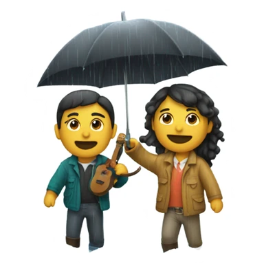 4 mexican friends with umbrella playing with a ship in the rain sticker