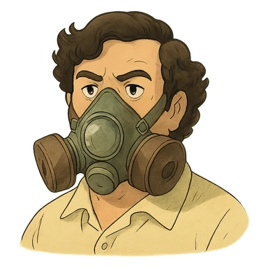pablo escobar wearing a gas mask sticker