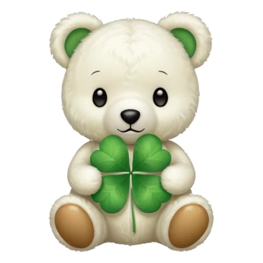 White Teddy with four-leaf clover sticker