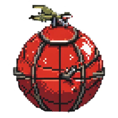 red orb with bomb silhouette, 32x32 pixel art game power-up sticker