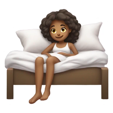 Cute white brunette girl relaxing in bed. Girly style. sticker