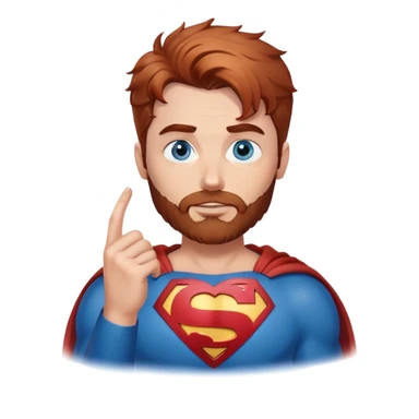 Adult Superman-with redish brownish messy hair-full neatly trimmed beard-blue eyes-hand heart emoji sticker