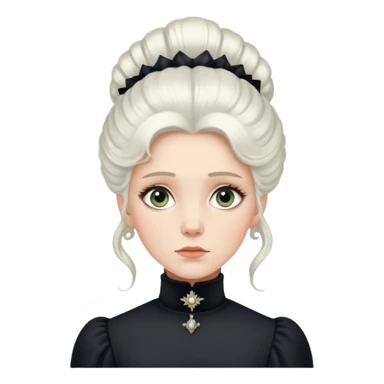 Victorian-era white woman with white coiffed hair, light eyes, wearing a simple dark turtleneck Victorian gown, with a dropped jaw in awe and wonder sticker