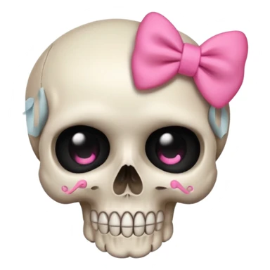 a shy skull with a pink bow, cute and minimal, apple style emoji sticker