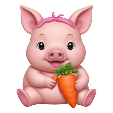 Baby Sitting Piglet – chubby piglet sitting down holding a toy carrot sticker