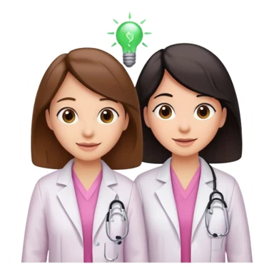 cientificas con blusa rosa y bata blanca felices, una chica con pelo marrón y otra chica con pelo negro sticker