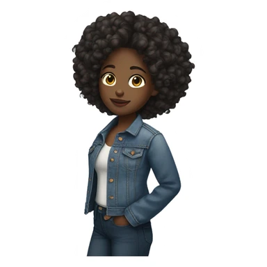 black girl in jean jacket with dark brown curly hair sticker