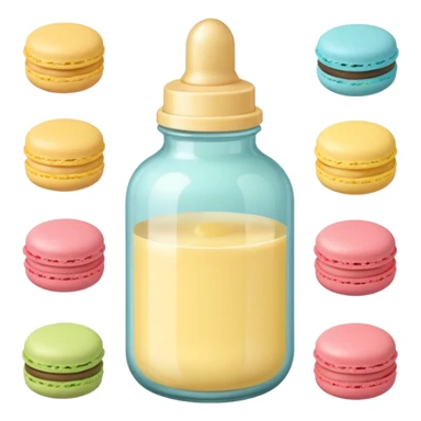 A cute baby bottle with a light yellow nipple and cute stickers on the bottle body. Macaron color palette sticker
