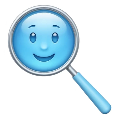 A 3D emoji-style magnifying glass, smooth rounded shapes, soft gradient blue ring, glossy plastic material, subtle highlights and reflections, simple minimal design, pastel blue color, slightly thick proportions, soft lighting, clean white background, modern emoji aesthetic, centered composition sticker