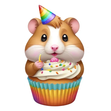 Brown hamster eating a vanilla cupcake with rainbow sprinkles  sticker