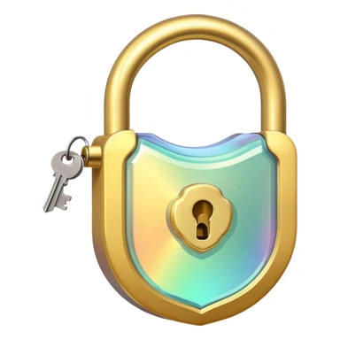 Holographic and glassmorphic golden lock sticker