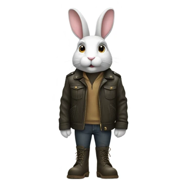 Rabbit wearing a leather jacket and army boots  sticker