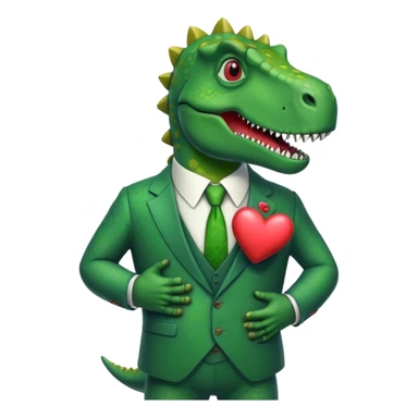 old dinosaur in a suit holding a big hear  sticker