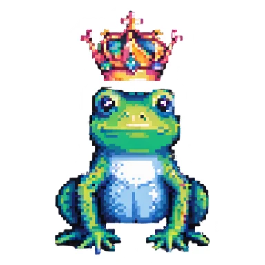 pixel art crowned frog side view small crown vibrant palette sticker