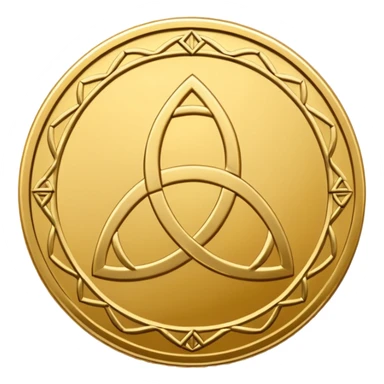 Gold coin with a triquetra and an overlapping triangle on it sticker