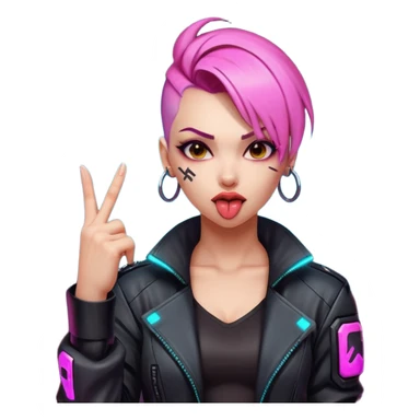 Woman with her tongue out in cyberpunk clothing and giving the middle finger. Looking naughty. sticker