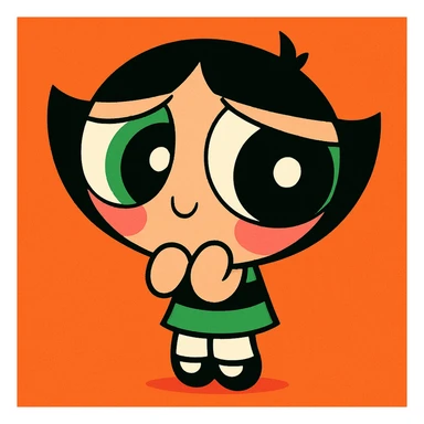 Powerpuff Girls character with a shy emotion, cartoon style, vibrant colors sticker